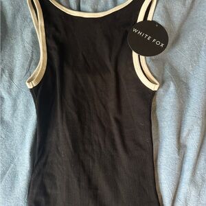 White Fox Boutique Black and Cream Fitted Sleeveless Tank Top